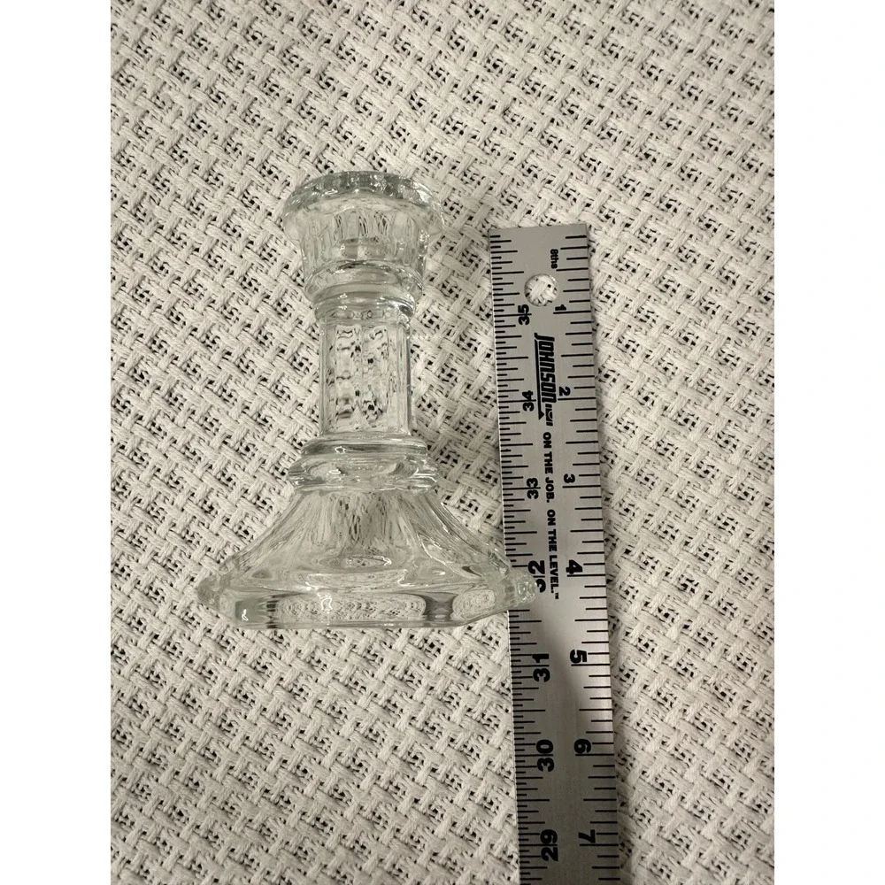 Vintage Glass Candlestick Set Clear Hexagon Base Fluted Taper Colonial Decor